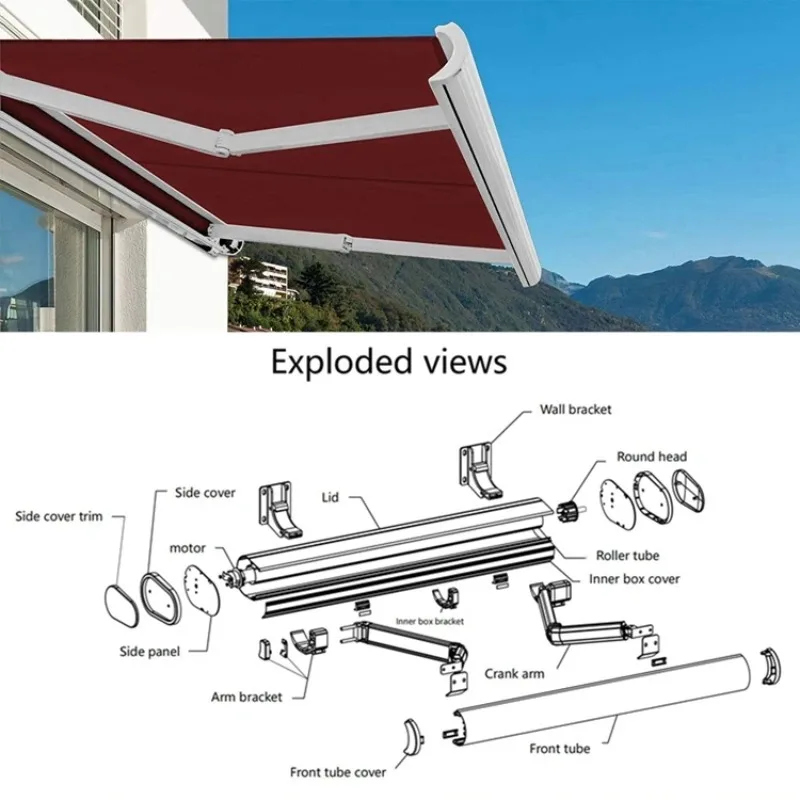 

Modern Aluminum Garden Folding Arm Awning Outdoor Motorized Retractable Full Cassette Sun Shade PVC Sail Material Awnings