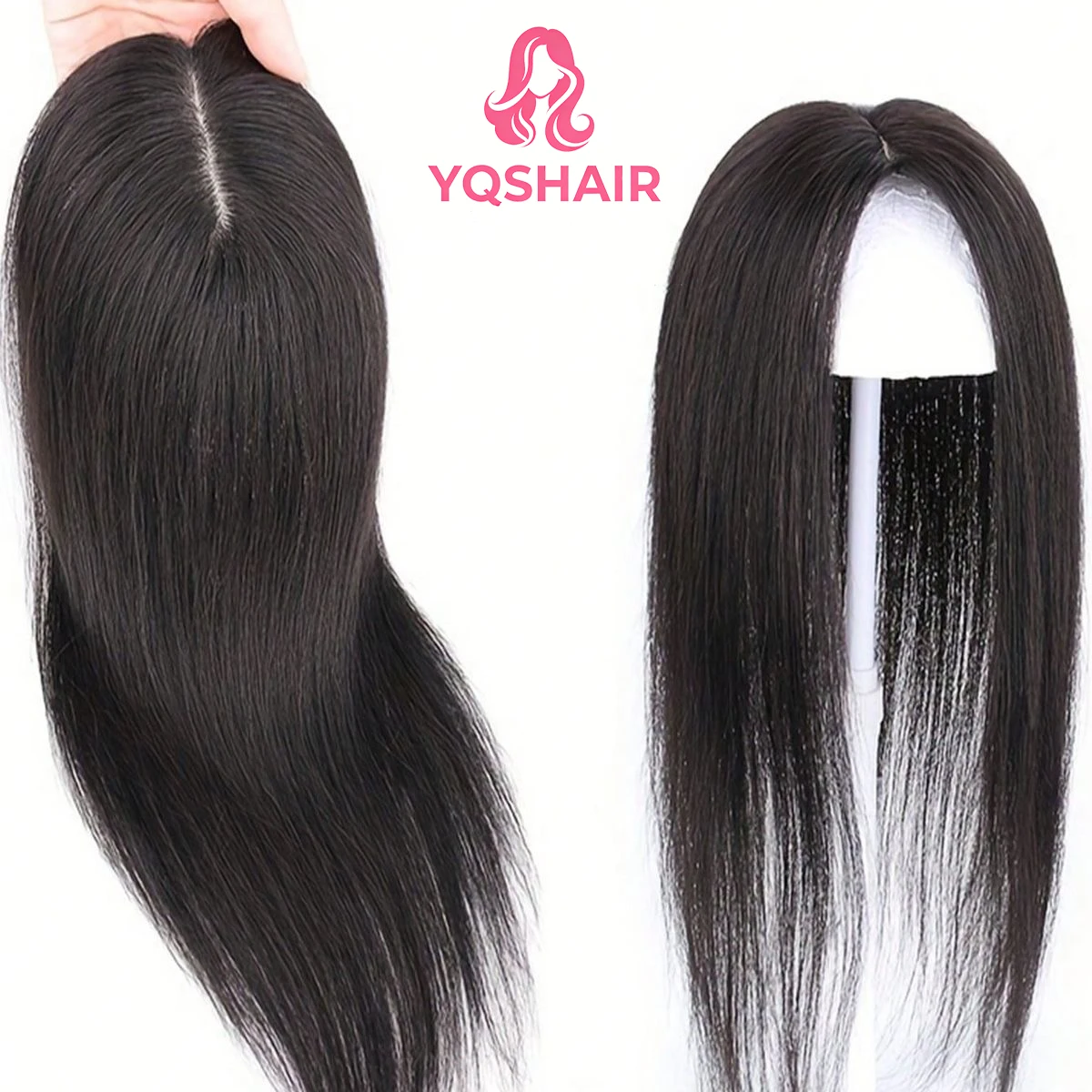 

Женские топперы с челкой из шелка ручной работы, размеры 12X13 см, натуральная основа для кожи головы, прямые человеческие волосы с зажимами