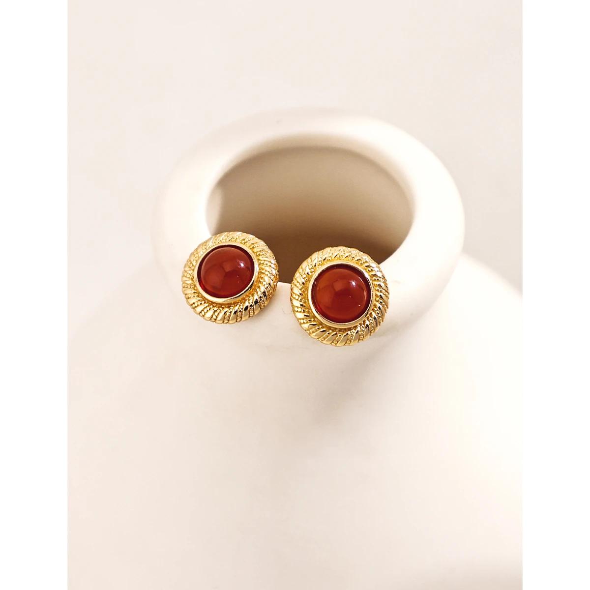 NEW ​ Full Body S925 Pure Silver Plated With 18K Real Gold | Red Agate Earrings 101982