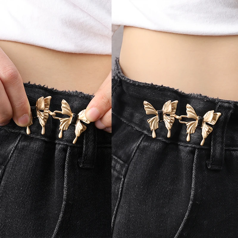 Metal Butterfly Shaped Jeans Waist Tightening Tool Buckle Versatile Detachable Nail Free Seam Easy To Install Belt Buckles