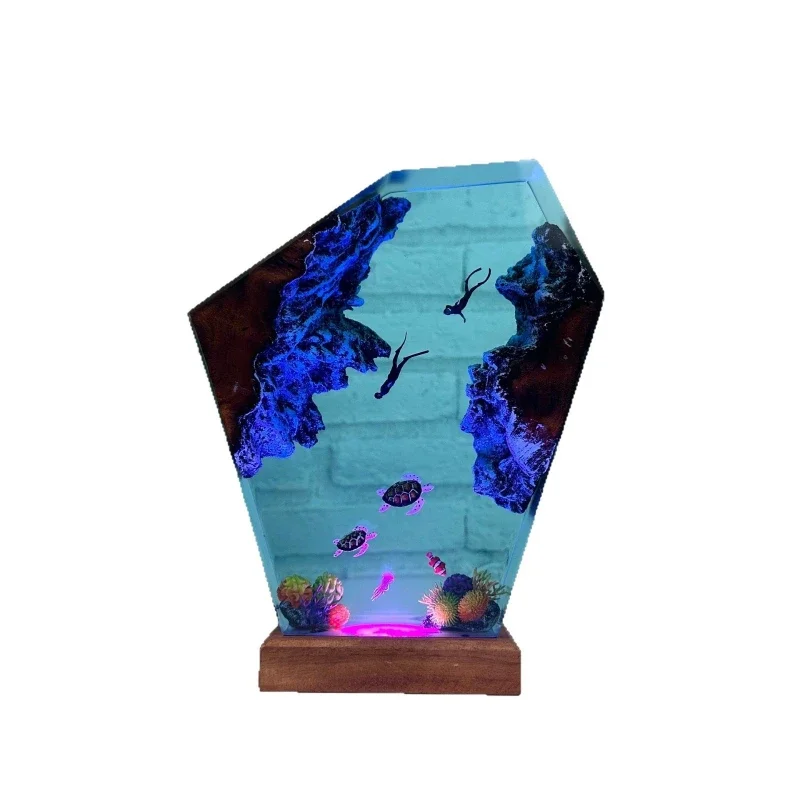 

Mom and Dad Turtle Turtle Resin Wood Light, Epoxy Ocean Light, Diver Theme Son Gift