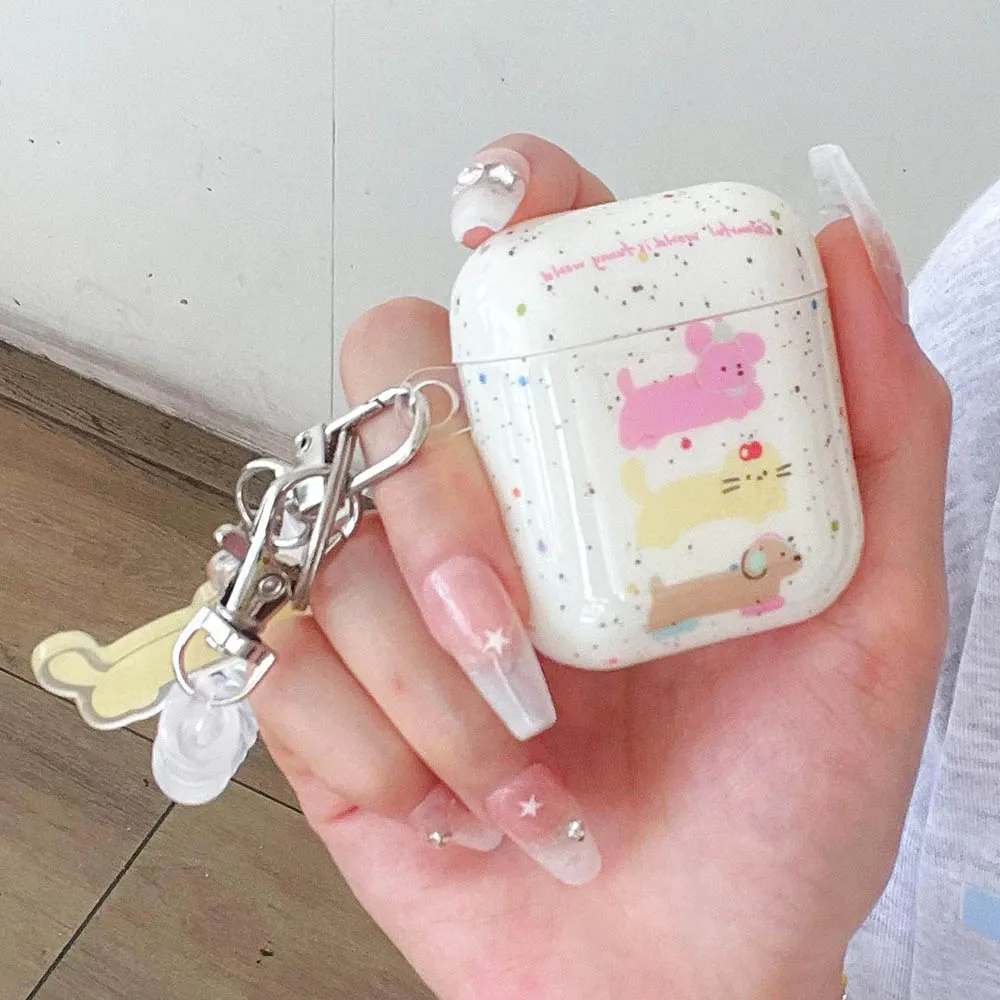 الكرتون القط جرو النقاط الملونة حقيبة سماعة الاذن ل AirPods Pro 2 لينة بولي TPU فوندا ل AirPod 1 2 3 Pro مع قلادة الربيع مرنة