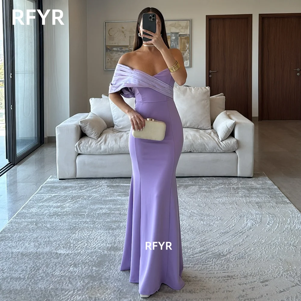 

RFYR Mermaid Pom Dress with Pleats One Shoulder Party Dress with Bow Gala Dress Evening Dress for Arabic Women Customized