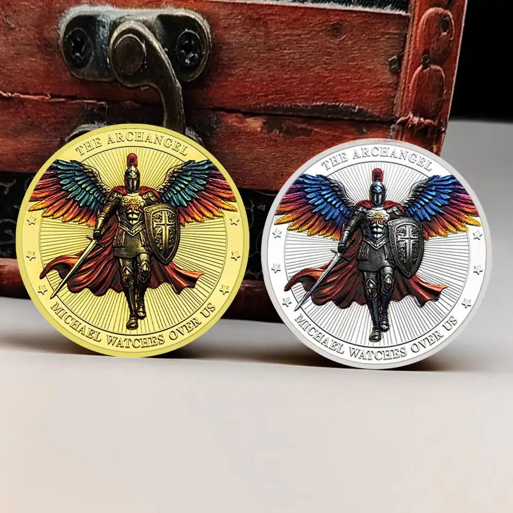 1/3/5Pcs Archangel Michael Coin Double-sided Carved Mini Archangel Coin Metal Medal Commemorative Medallion Collection Coin