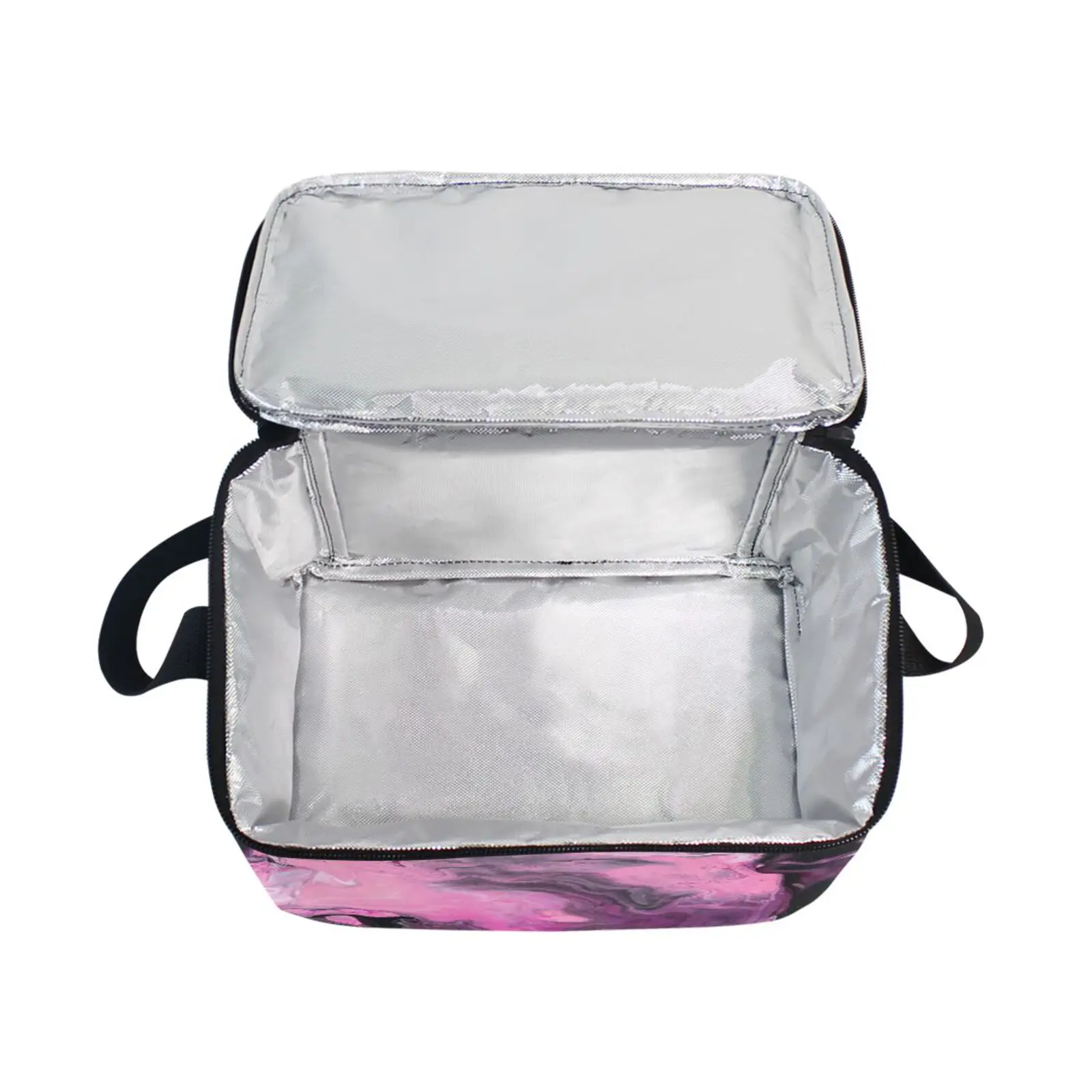 Food Thermal Lunch Box Bag High-Capacity Durable Marble Print Office Cooler Lunchbox Organizer School Insulated Case With Strap