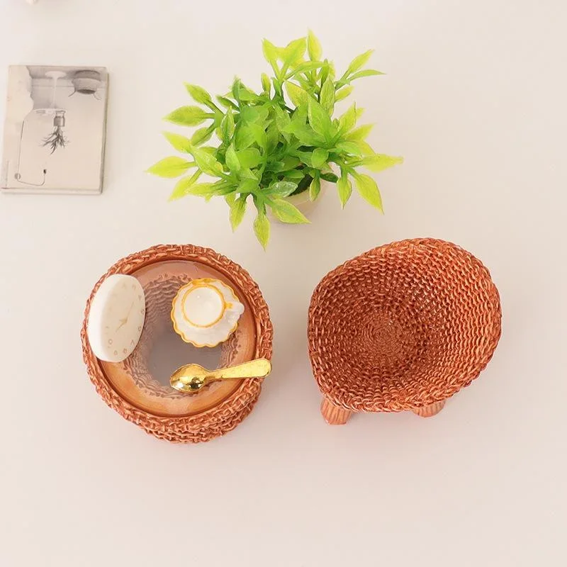 Table ronde en bambou, 3 pièces, chaise Miniature, décoration de scène, ornement, maison de poupée, Mini meubles, modèle artisanal, cadeau