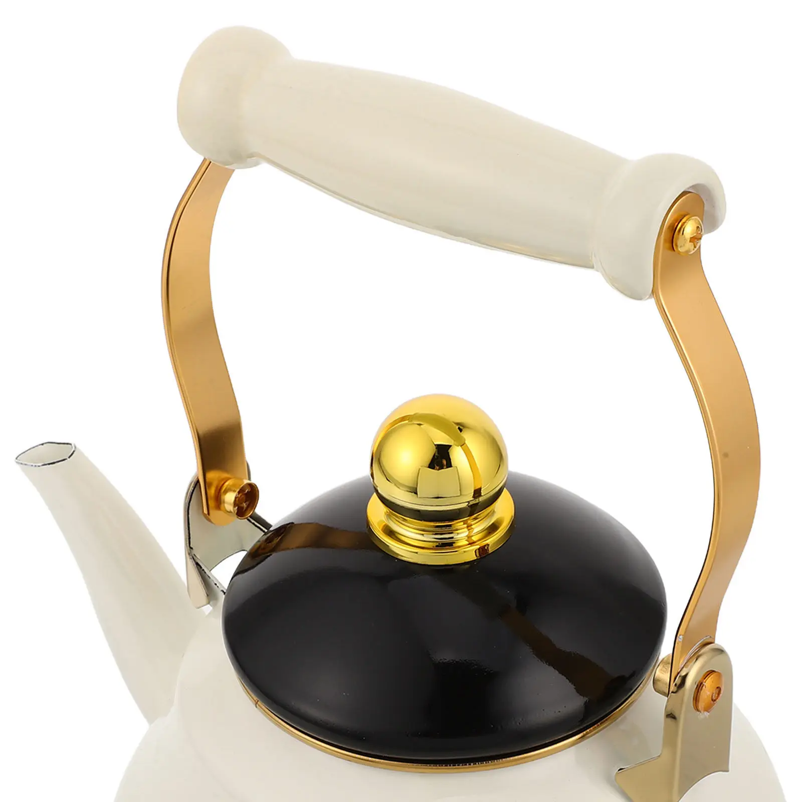 Retro Enamel Tea Kettle Stovetop 1.5L White Portable Tea Pot Heat Resistant Handle Long Spout Vintage Design Camping Boiling