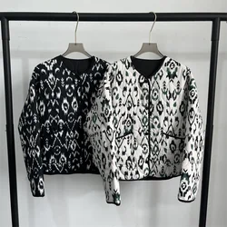 ZA2024 autumn new women's fashionable temperament slim fit casual loose and versatile printed quilted cotton jacket