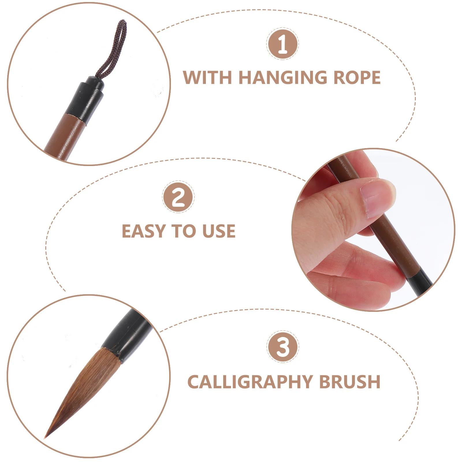 5 قطع من 5 قطع من فرش الطلاء ذات الفرشاة المدببة للكتابة باللون البني الصيني للطلاب #3