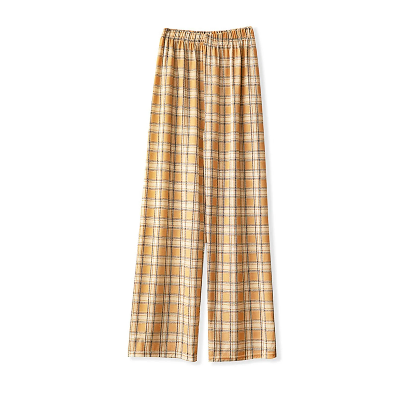 Everyday Plaid Printing Comfy Wide Leg Pants High Waist  Stretch Loose Casual And Versatile Checkered Long Trousers For Lady