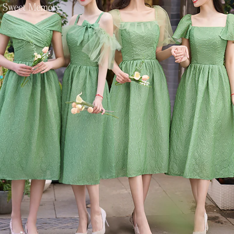 J7989 Spring Summer Champagne Green Bridesmaid Dresses Lady Prom Homecoming Wedding Party Gowns Girl Woman Cocktail Dress