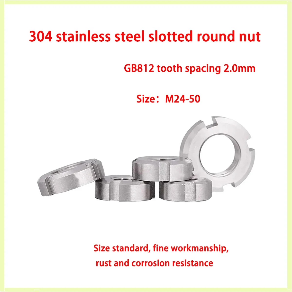 

GB812 Stainless Steel Slotted Round Nuts Locknuts with Fine P2.0 Thread M24-M50