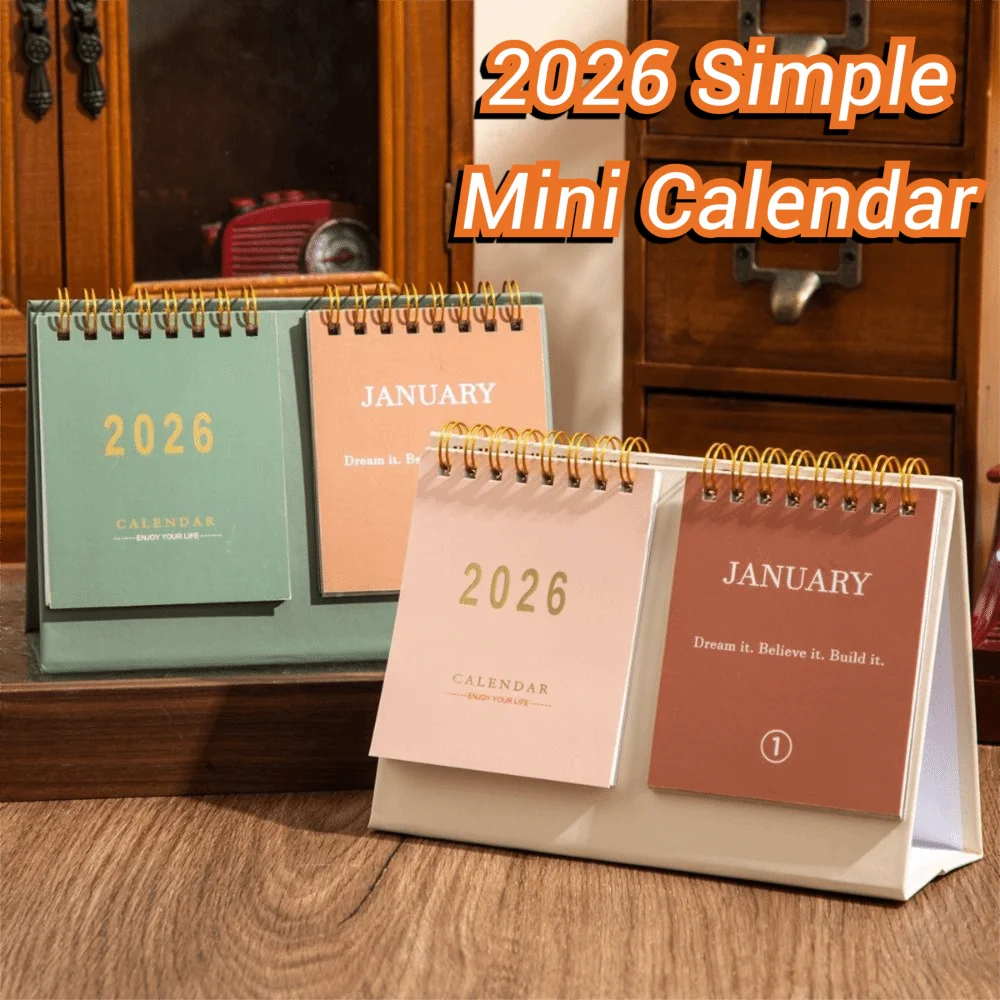 

Cartoon Coil 2026 Desk Calendar Portable Desktop Decoration Mini Calendar Double Row Schedule Planner Office School Supplies