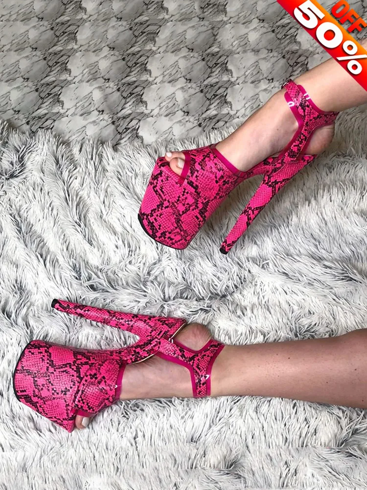 Large Size Snake Print Platform Sandals 20cm Open Toe Super High Heels for Nightclub Pole Dance And Strippers 7 Inch Heel New