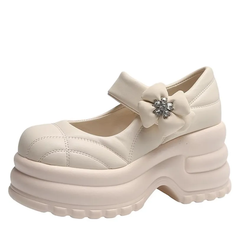 

Свадебные туфли Туфли на платформе с толстой подошвой Happy Повседневная одежда Увеличенные свадебные кожаные туфли Мэри Джейн небольшого размера 9 см