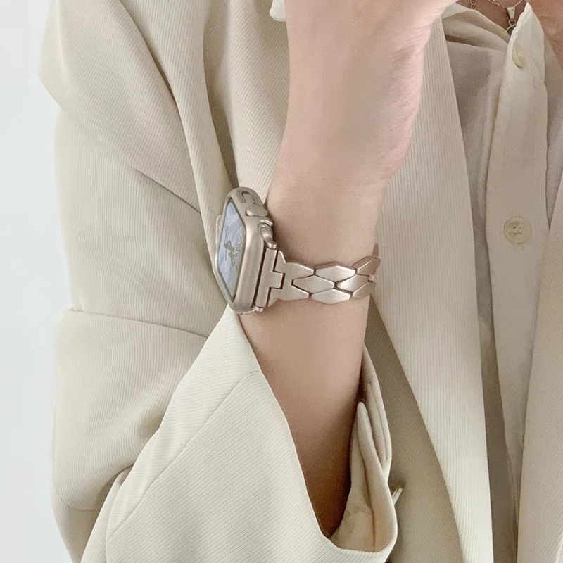 Women Starlight Bracelet For Apple Watch Ultra2 49mm 44 40 46 42 41 45 38mm Stainless Steel Strap for iWatch 10 9 8 7 SE 6 5 4 3