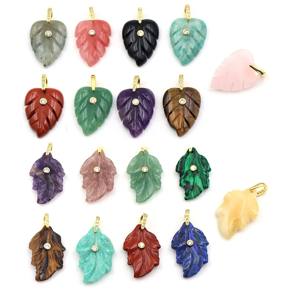 Crystal Pendant Necklace Natural Stone - Trendy bladeren van natuurlijke edelstenen, hanger