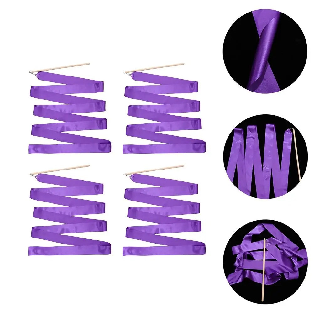 

4 Pcs Gymnastics Ribbon Props Colorful Dancing Streamers Kids Silk Wands for Training Circus Skill Marching Band Gifts
