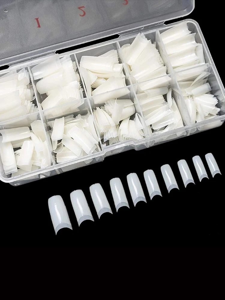 Maniküre, 500 Stück, französische Nagelstücke, verpackt, durchsichtiges Peeling, künstlicher Nagelflicken, abnehmbarer, natürlicher künstlicher Nagelflicken mit vollem Stick