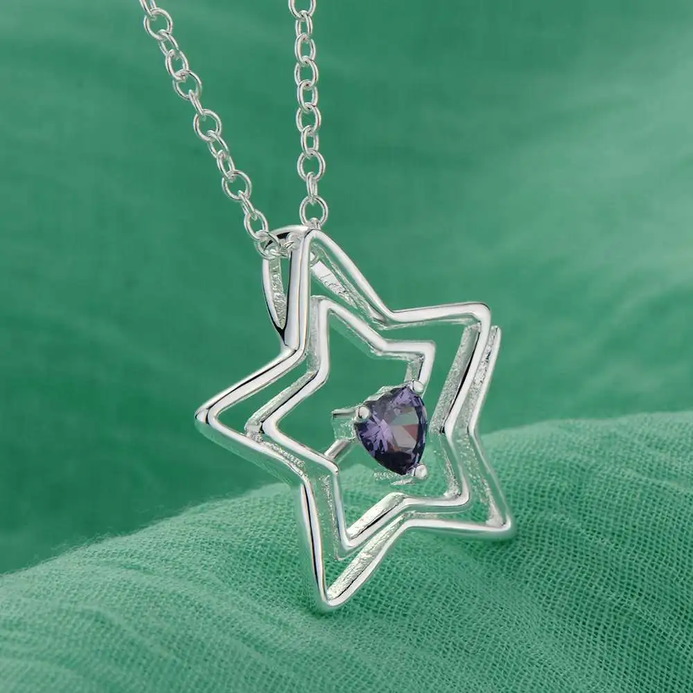 Halskette mit Anhänger aus 925er-Sterlingsilber, Sterne, für Damen, hochwertiger Hochzeits- und Verlobungsschmuck, blauer Kristall, Zirkonium, modisches Geschenk