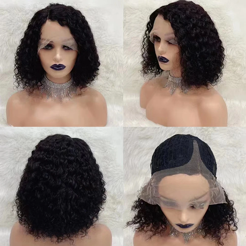 

Short Curly Bob Wig Wet and Wavy Water Wave Bob Wig Brazilian Lace Front Human Hair Wigs for Women 13x1 Transparent Frontal Wig