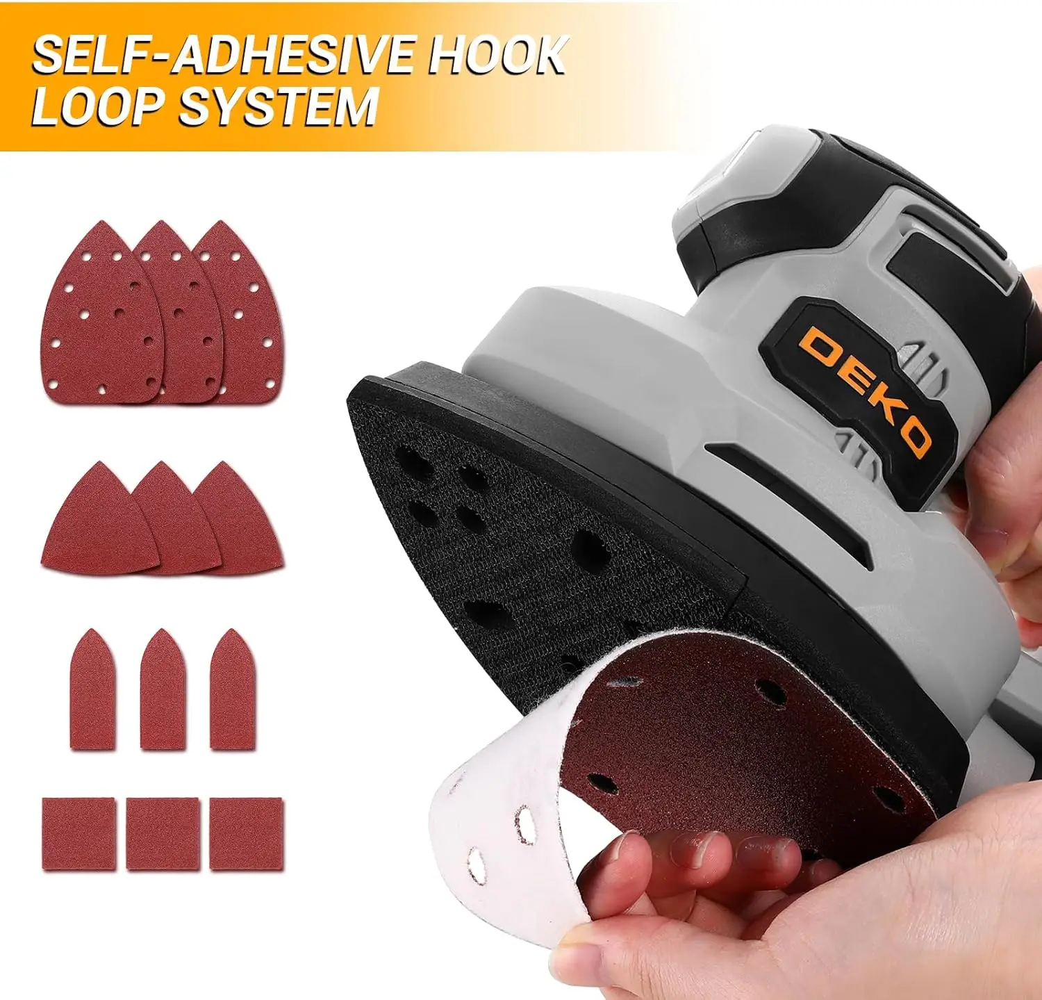 Image 3: Ponceuse sans fil DEKO Delta ponceuse 20 V 13000 tr/min avec collecteur de poussière 15 papiers de verre idéale pour le ponçage, le polissage et le travail du bois