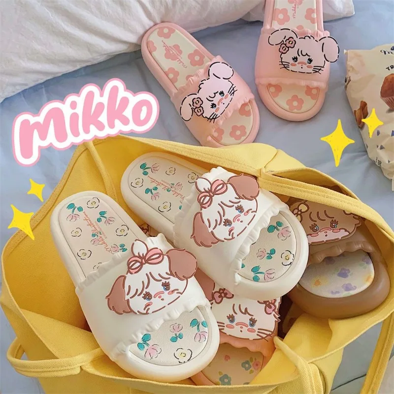 Mikko Souffle Mousse Latte Kawaii Cute Flower Thong Slippers Flip-flops with A Single Strap House Student Dormitory Shoes Soft