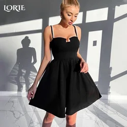 Lorie schwarz sexy Perlen Cocktail Party Kleider Mini Bogen Vierkant hals Backelss Abendkleid Saudi-Arabien Dubai Ballkleider