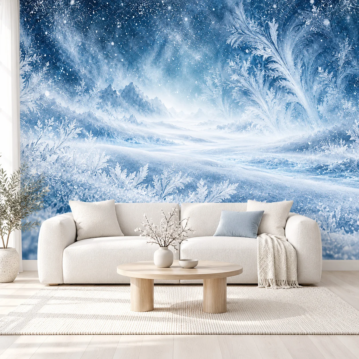 Winter Snow Wallpaper Murals Blue Ice Mountain Landscape Wall Art Living Room Bedroom Non Self Adhesive Nordic Nature Wall Decor