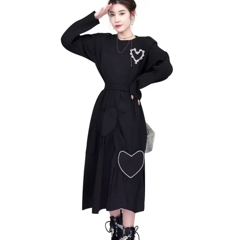 French Court 2023 Autumn Style Design Sense Two-piece Knitted Splicing Short Sweater Irregular Skirt Two-piece Set