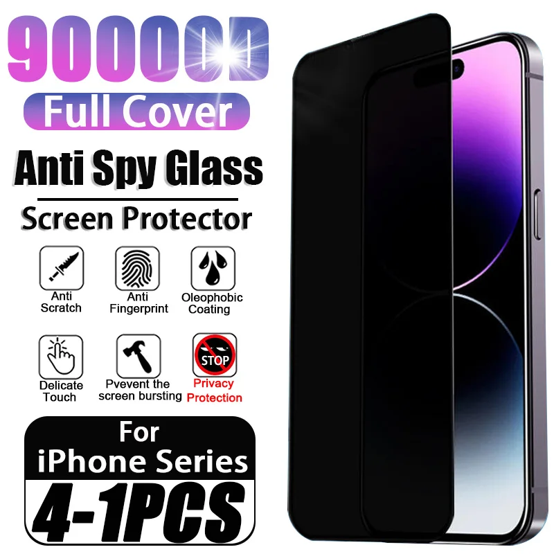 1-4Pcs Anti-Spy Tempered Glass for iPhone 15 14 13 12 11 Pro Max Mini Full Cover Privacy Screen Protector For iPhone X XR XS MAX