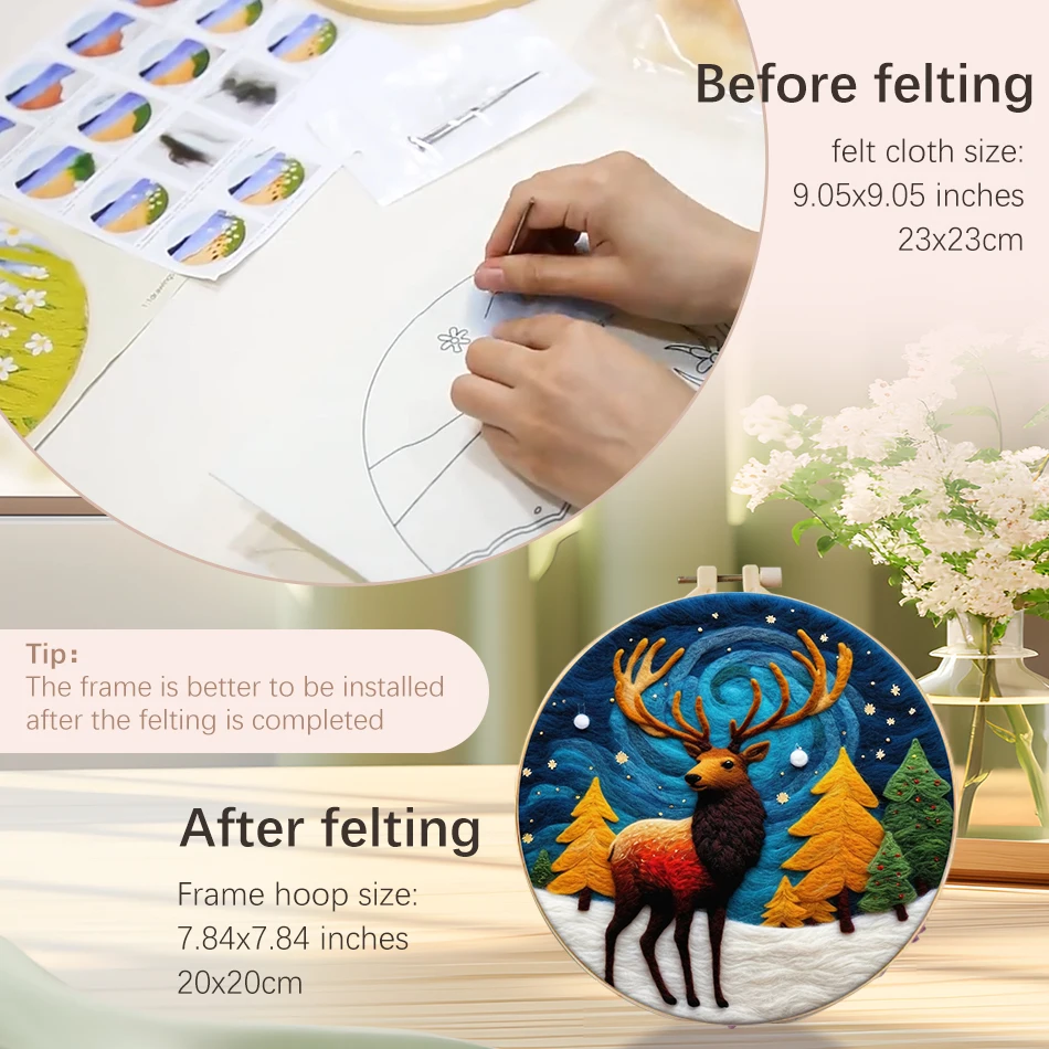 CHENISTORY Wool Felting Needles Set Animals For Wool Paintings Craftwork DIY Craft With Frame Felting Kit Home Decoration New