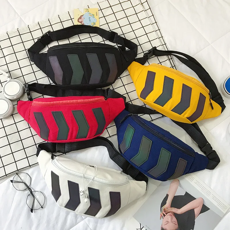 

Canvas Waist Bag 2023 Fanny Pack with Earphone Hole Reflective Strip Hip Bum Banana Bags Waistbag Women Men Travel Phone Holder