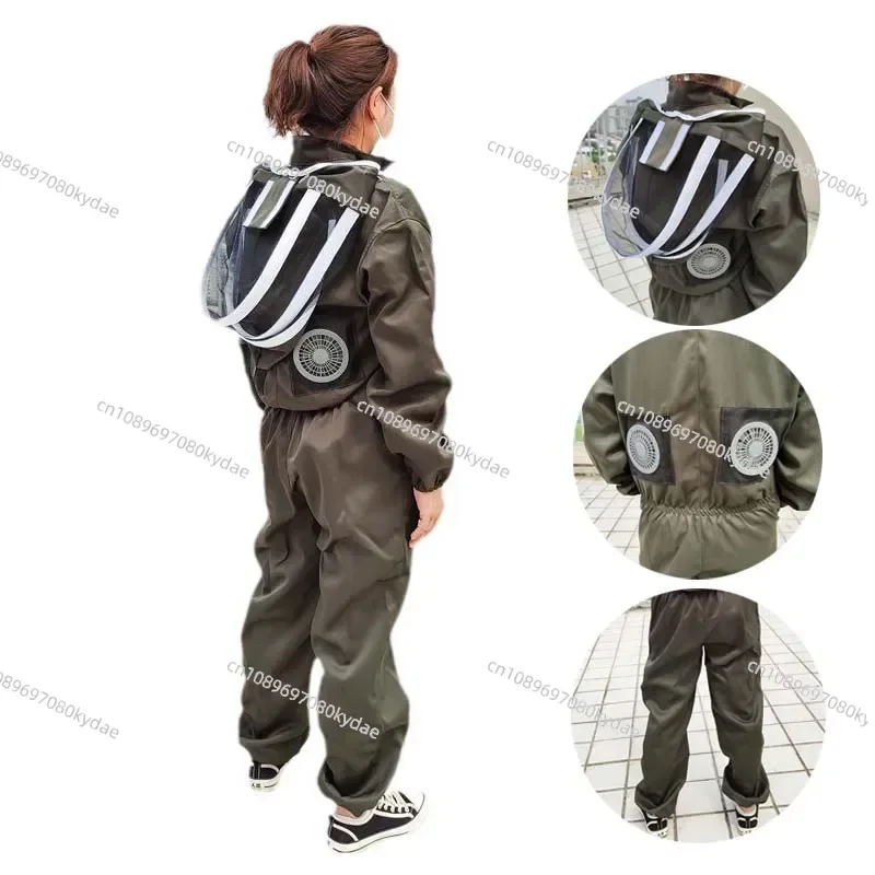 With fan Beekeeping Suit Brown Resistant Dirt Beekeeper Overalls Clothes Honeybee Product Tools Apiculture Costume