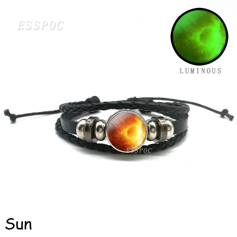 Luminous Earth Moon Solar Eclipse Black Leather Bracelet Glowing Jewelry Bracelets Universe Sun Jupiter Bracelets Gifts