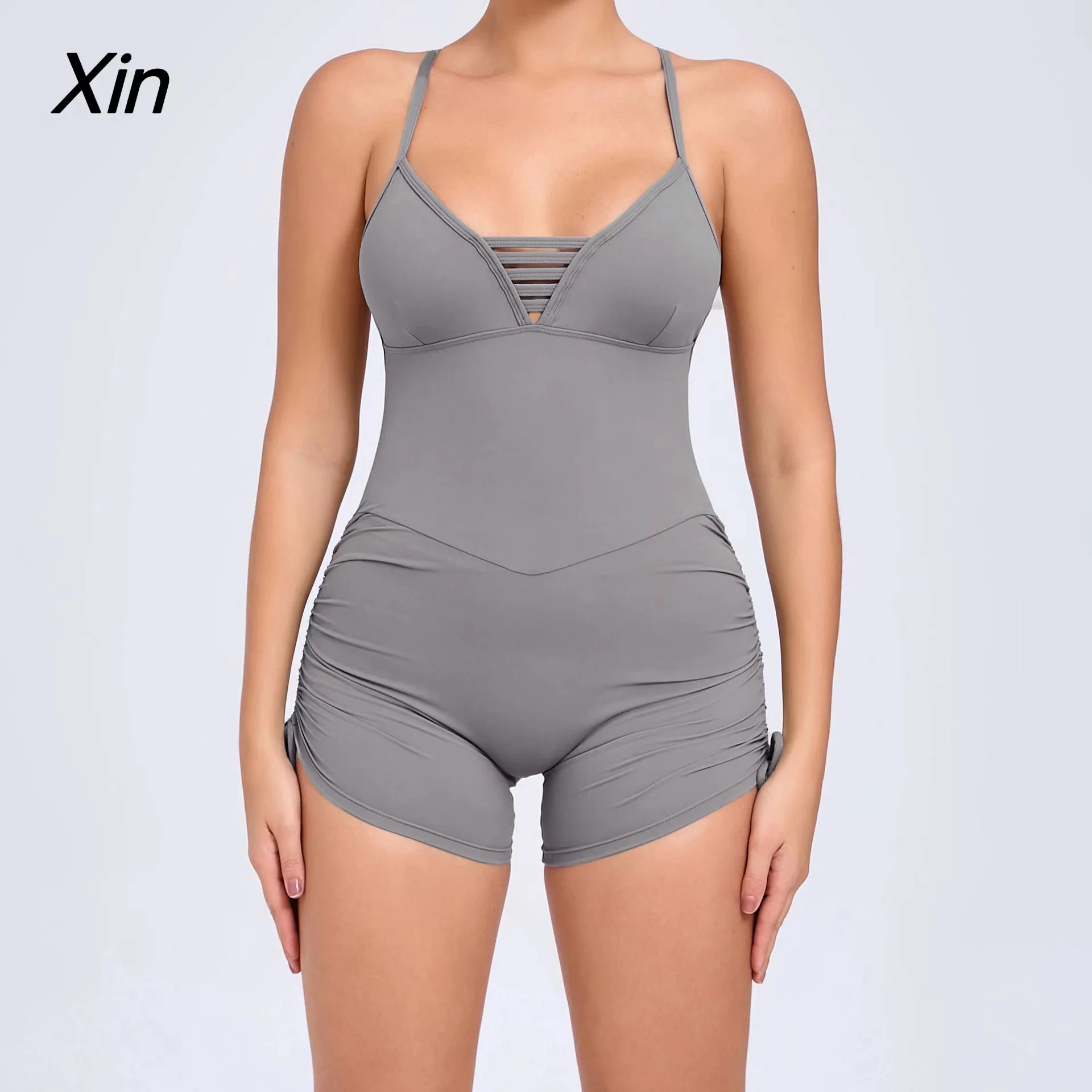 Sexy Cross Backless Sports Short Jumpsuit Playsuit Women Romper Gym Workout Clothes Yoga Wear Fashion Shirring Fitness Overalls