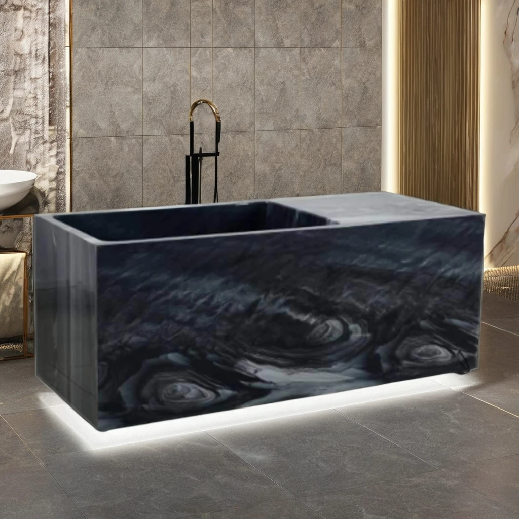Bañera de Spa independiente negra moderna, refrigerador incorporado, baño de hielo de inmersión fría, piscina de remojo, baño interior, Bañeras de baño de lujo CUPC