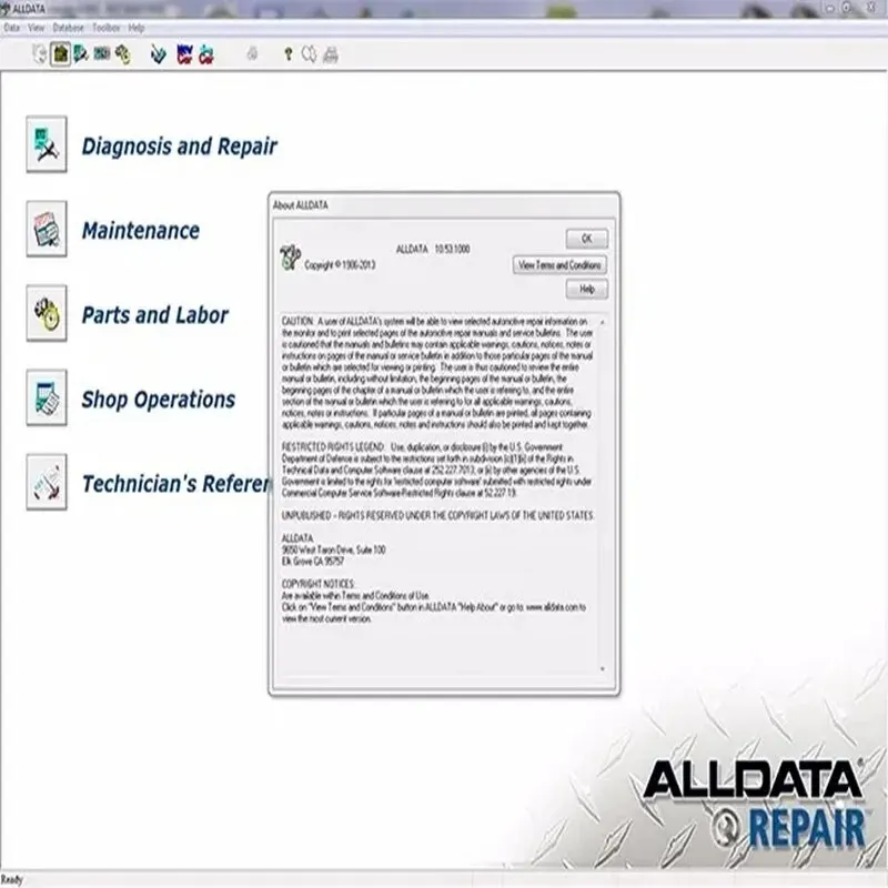 Il più recente Software diagnostico automobilistico Alldata 10.53 fornisce tutti i dati di supporto tecnico per auto e camion con diagrammi di