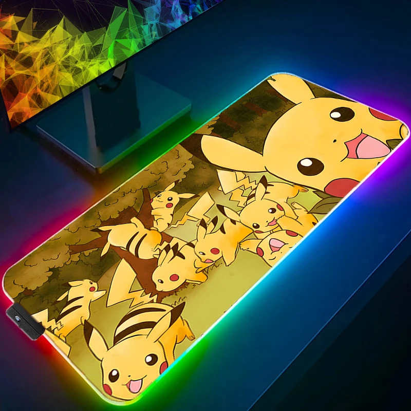 LED Mouse pad Computer Laptop Anime Keyboard P-Pokemon P-Pikachu RGB Mouse Mat Mousepad Keyboards Gamers Decoracion Desk Mat