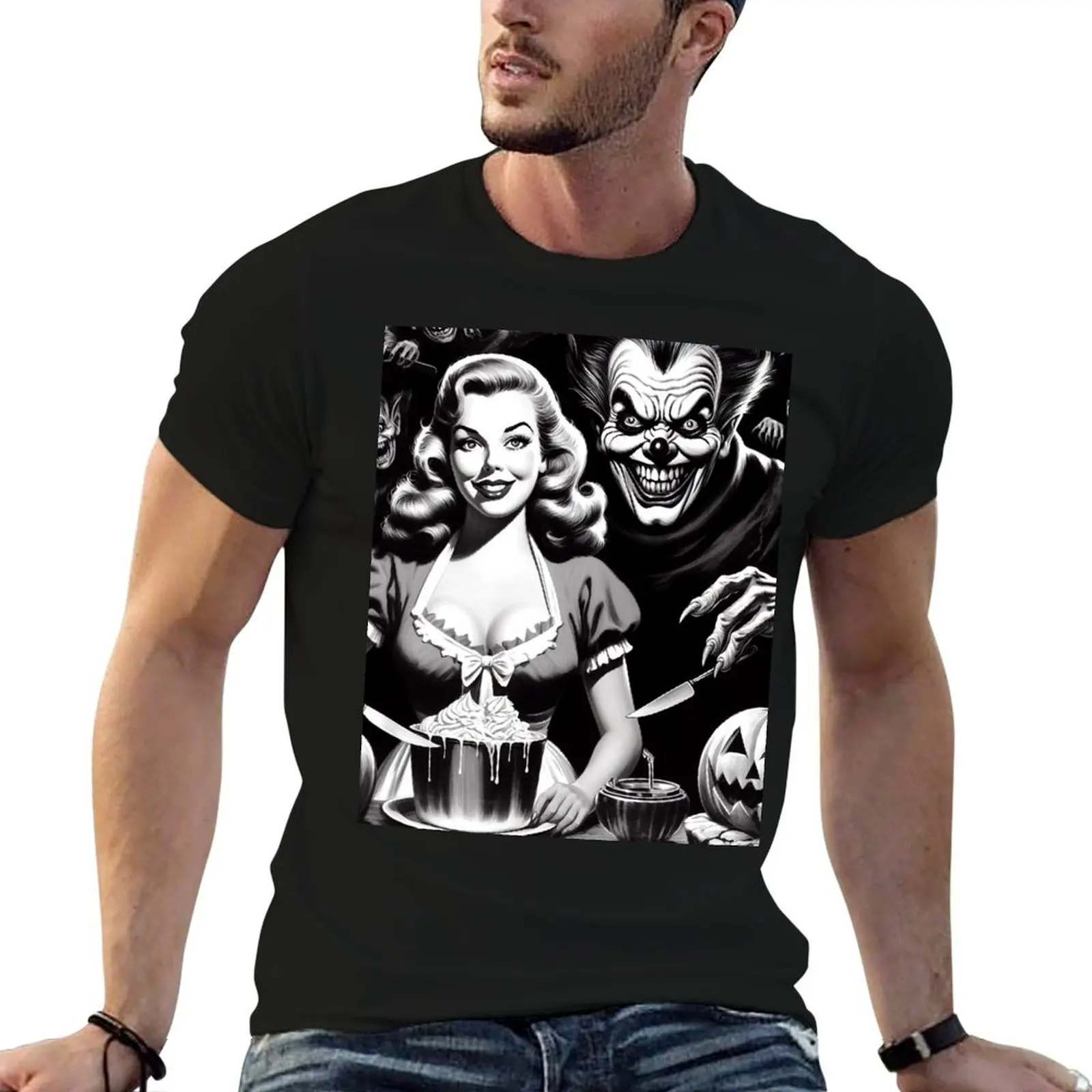 

Пакет футболка в стиле пин-ап, белая футболка ужасов, рубашки, жуткая мужская футболка, летняя для