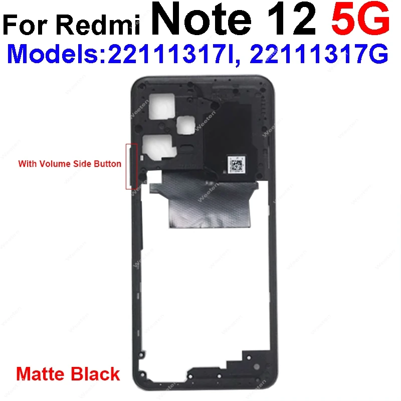 Middle Frame Housing For Xiaomi Redmi Note 12 12s Pro 4G 5G Middle Frame Bezel Holder Cover with Side Buttons Parts