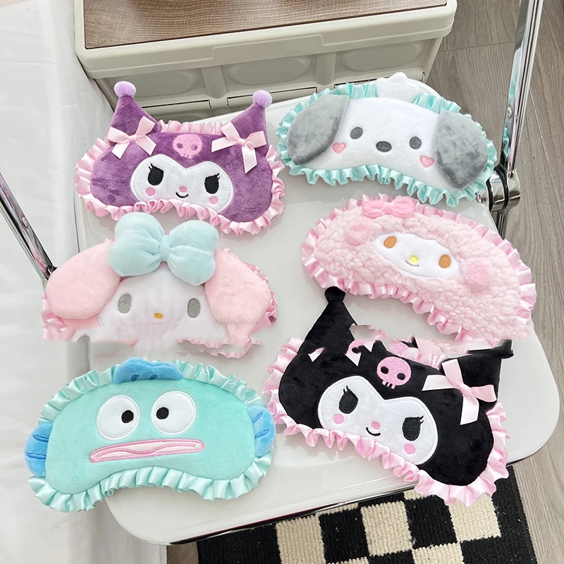 Sanrio Melody Cinnamoroll Kuromi Cartoon Blindfold Cute Plush Furbelow Eye Mask Plush Sleep Blindfolds Apply Eye Protection