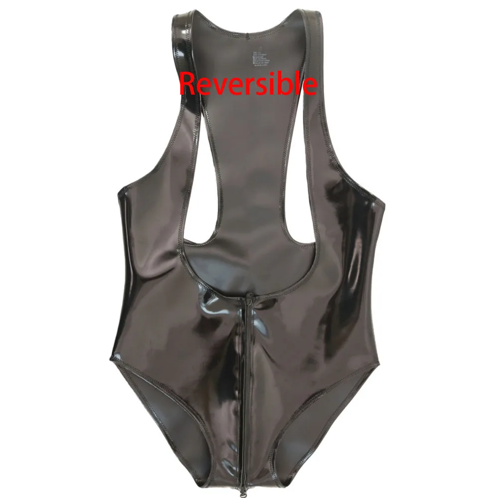 

Блестящая матовая двусторонняя двусторонняя майка из искусственной кожи, рубашка без рукавов с мышцами, боди на молнии с открытой промежностью, майка Hot Shapers