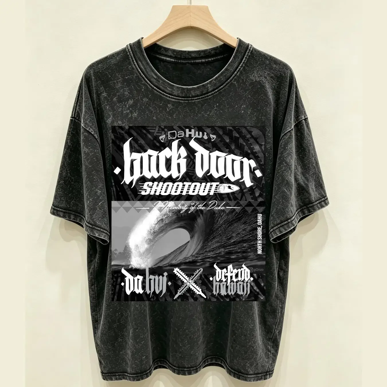 washed T Shirt Da Hui x Defend Hawaii Surf Adult M Black Back Door Shootout Pipe NS 2289 long or short sleeves vintage Washed