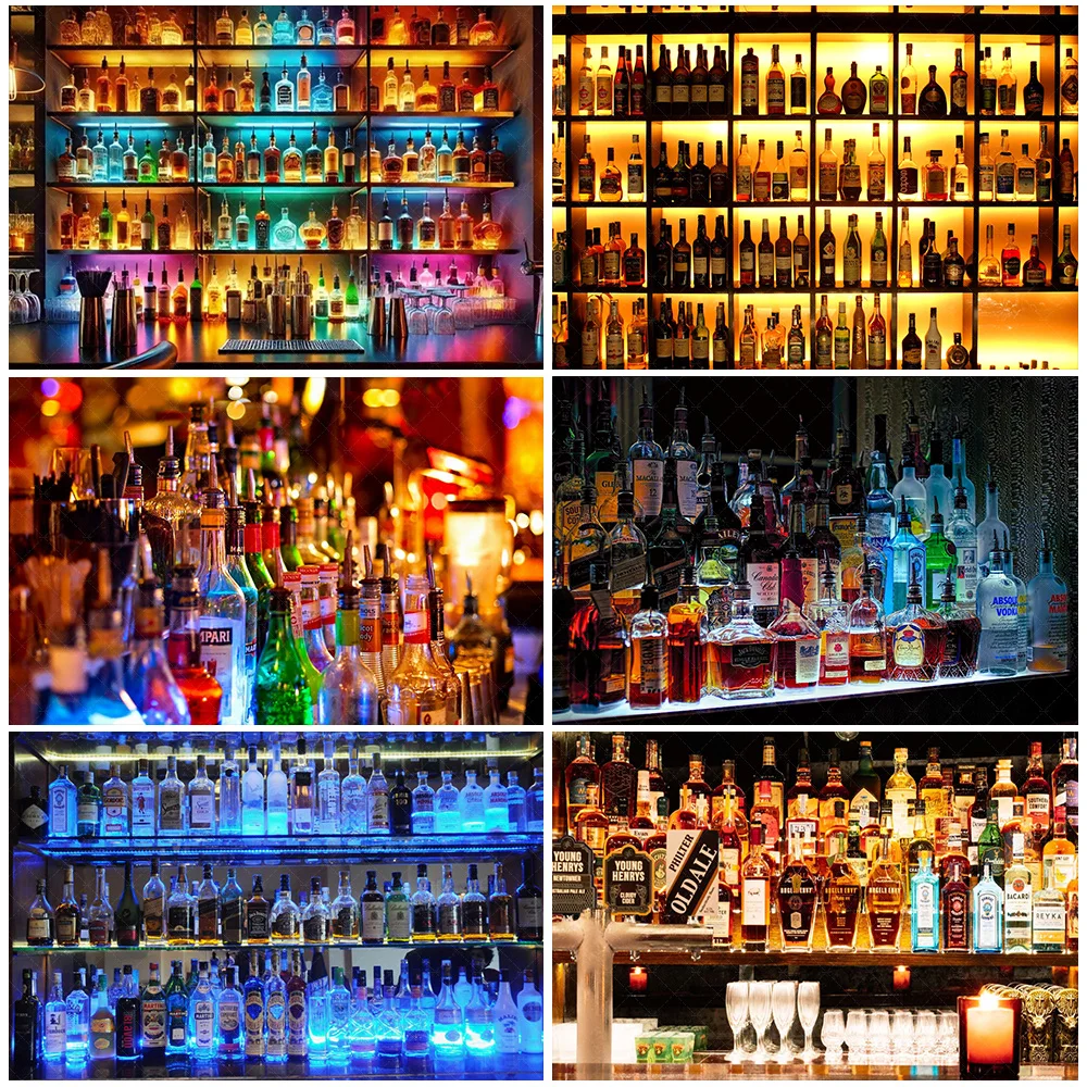 

Retro Bar Whiskey Bottle Theme Backdrop Home Bar Background Decoration Lighting And Wine Bottle Hanging Party Gathering Supplies