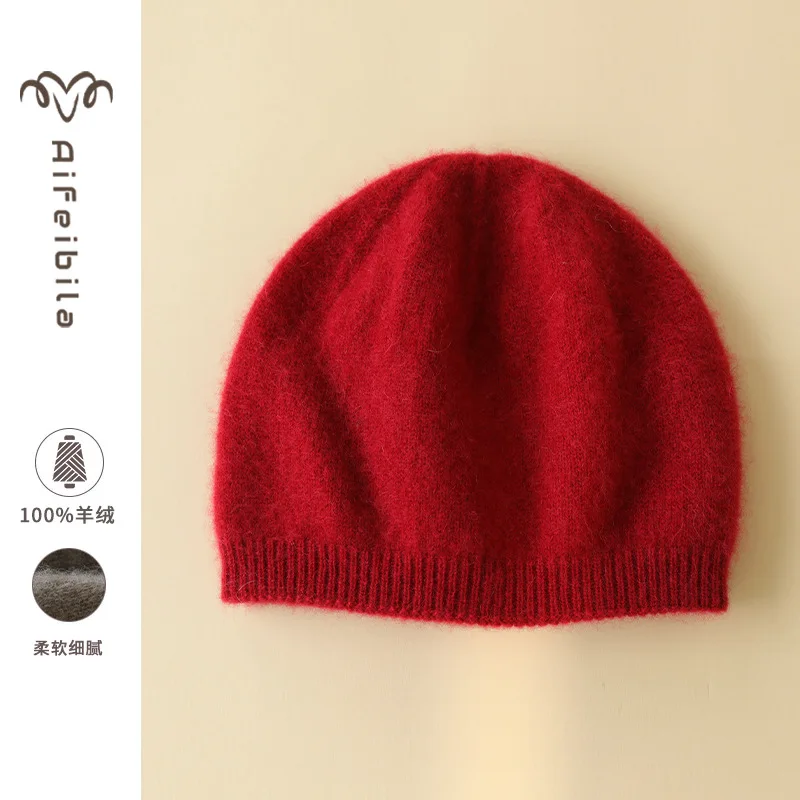 Pure Cashmere Hat Hugger Toque Cap Stocking Head Watch  Women Thick Warm Winter Versatile Knitted Capscarf 8M75