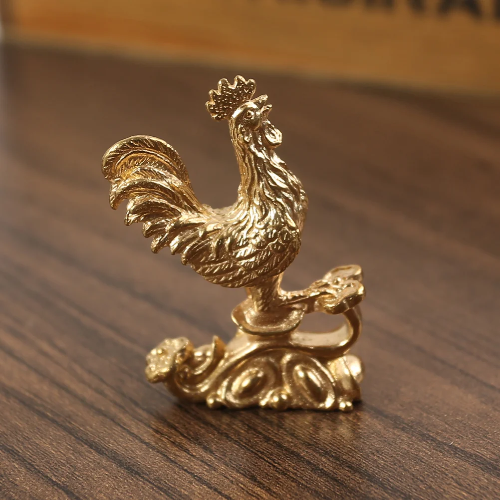 Figurine Chinese Brass Rooster Ornaments Yuanbao Chicken Statues for Home Decor Step on Goldendoodle