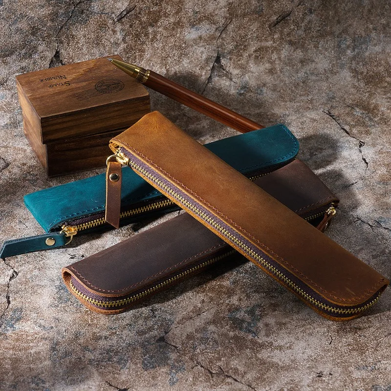 Handgenähter Vintage-Stift-Organizer aus Rindsleder – Premium-Büroschreibtischbegleiter für Profis