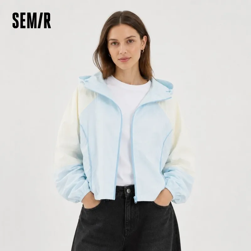 Semir Women Jacket Color Block UV Protection Cool Feeling Loose Short Length Fresh Trendy 2026 Summer Fashion Top