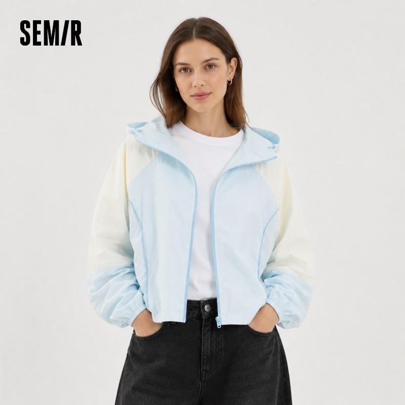  Semir Women Jacket Color Block UV Protection Cool Feeling Loose Short Length Fresh Trendy 2026 Summer Fashion Top 